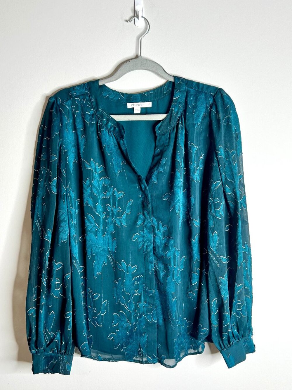 Chico's Novelty Texture Blouse Dark Teal Whimsigoth Fairycore Ethereal Sz L - Picture 2 of 6